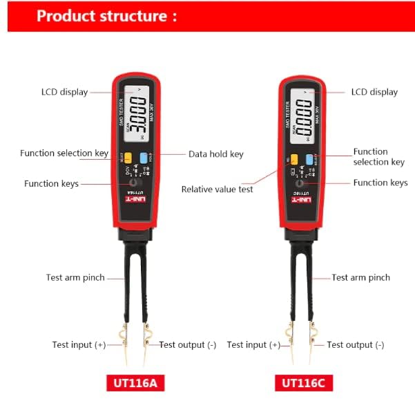 UNI-T Uni-Trend Multimeter clamp Meter UT116A UT116C Digital Tweezers Smart SMD Tester Electrical Multimeter Resistance Capacitance Continuity Diode Test Meter(UT116A) UNI-T UT116A