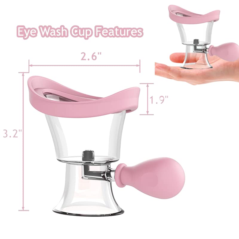 Eye Wash Cup Portable Eye Cleaner Kit Silicone Manual Air Pressure Eye Flush Rinse Cups with Storage Container Eye Washer Bath Kit Cleaning Makeup Dust Irritants Soothing Eyes(Light Pink) Light Pink