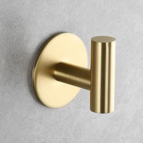 Self Adhesive Hooks 304 Stainless Steel Heavy Duty Hangers Without Nails for Bathrooms Kitchen Livingroom Garage Hotel Waterproof Towel Hook-2 Pack (Gold) Gold-2pcs