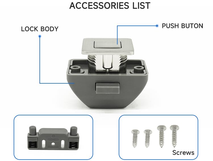 5PCS Cabinet Latch Lock Keyless Push Button Drawer Knob for RV Camper Yacht Boat Motorhome Pearl Nickle Pearl Nickel