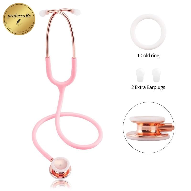 professoRs Pink Stethoscope for Students Nurse Doctor, Beautiful Gold-Plated Stetho for Clinical Use, Professional high-sensitivity fiber membrane, Double Sided Stethoscope, estetoscopio medico