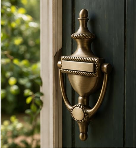 Brass Door Knocker Hand-Etched Carved Gate Knocker Handle Pull Door Accessories Home Decor Hardware Golden (Georgian) Georgian