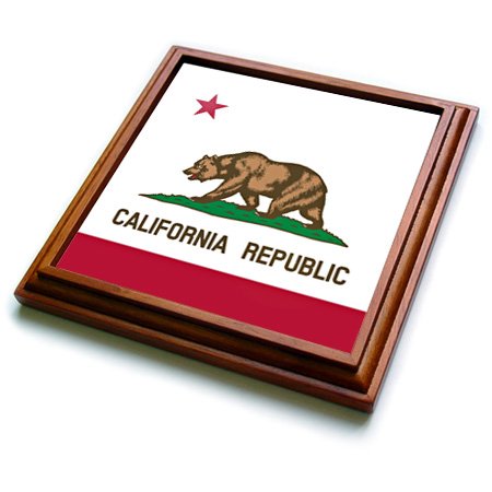 3dRose Flag of California Republic Us American State United States of America The Bear Flag White Red Trivet with Ceramic Tile, 8 by 8", Brown