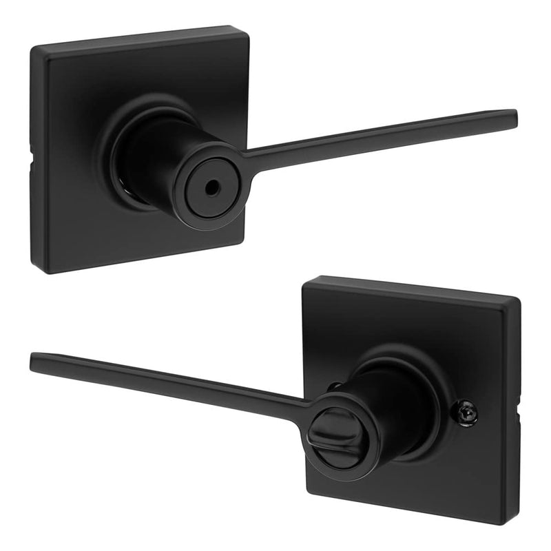 Kwikset Ladera Interior Privacy Door Handle with Lock, Door Lever For Bathroom and Bedroom, Matte Black Reversible Keyless Turn Lock
