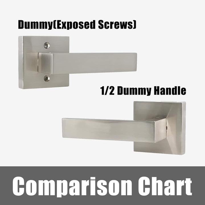 Probrico Satin Nickel Square French Half-Dummy Handles, Non-Turning Stainless Steel Single Dummy Levers, Heavy Duty Closet Balcony Pantry Hardware(Exposed Screws, 3 Pack)