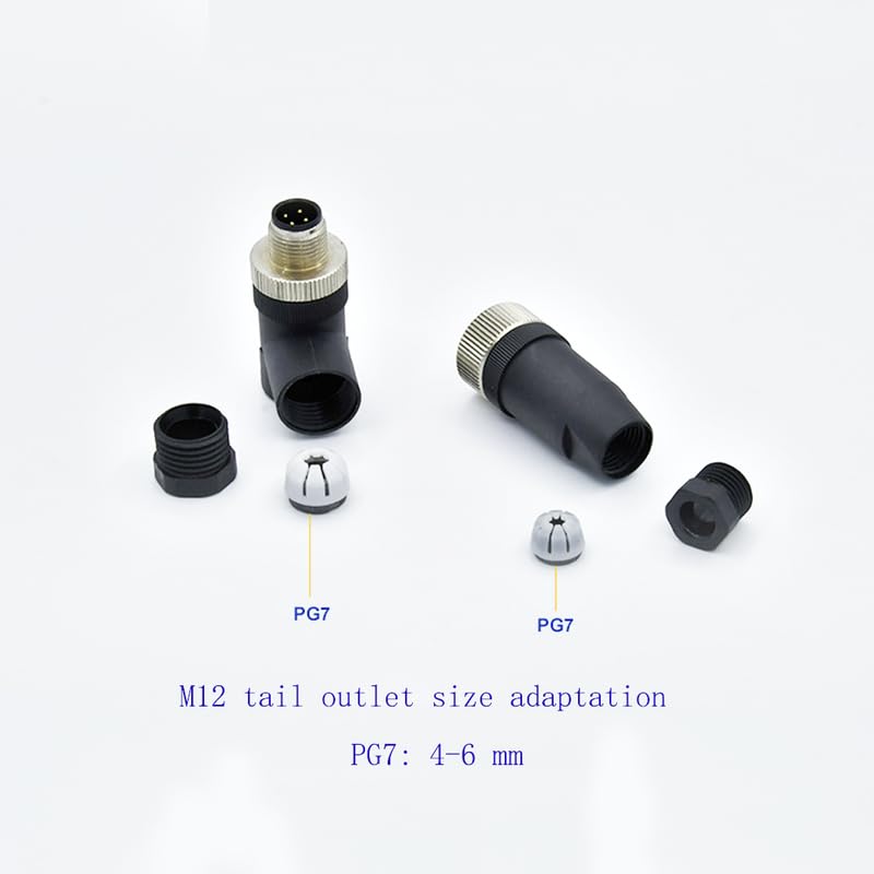 5Pcs M12 5 Pin Male Connector, A Code Unshiled Industrial Circular Connector Field Assembly Wireable Adapter IP67 Waterproof Straight Sensor for Electric Bicycles PG7 Cable 125V 4A