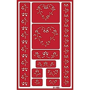2 Reusable Glass Etching Stencils - Rose and Hearts Themed Etch Stencil - Wedding, Romantic, Love, Floral Heart, Roses Theme Design - Set Includes Brush