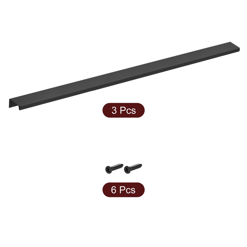 uxcell Cabinet Finger Edge Pull, 3pcs 500mm/19.69 Aluminum Alloy Back Mount Hidden Cabinet Pulls Concealed Handle for Home Kitchen Drawer Cabinet, Black