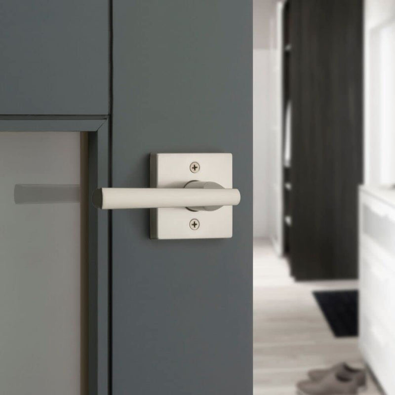 Kwikset Montreal Interior Privacy Door Handle with Lock, For Bathroom and Bedroom, Satin Nickel Reversible Keyless Push Button Lock Door Lever 1 Pack