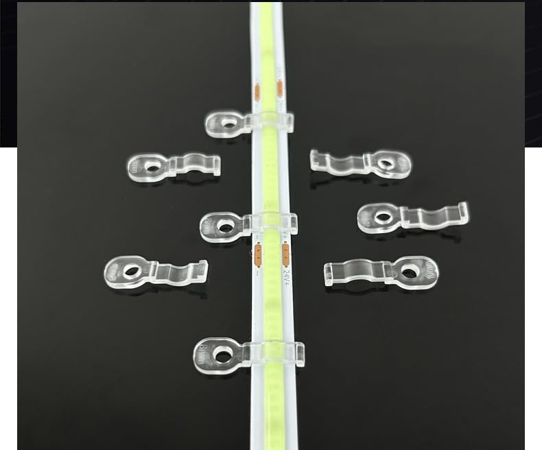 COB Strip Light Mounting Brackets,100 Pack Transparent Light Strip Fixing Clips,100 Screws Included to Fix COB LED Strips and Bare PCB Light Strips