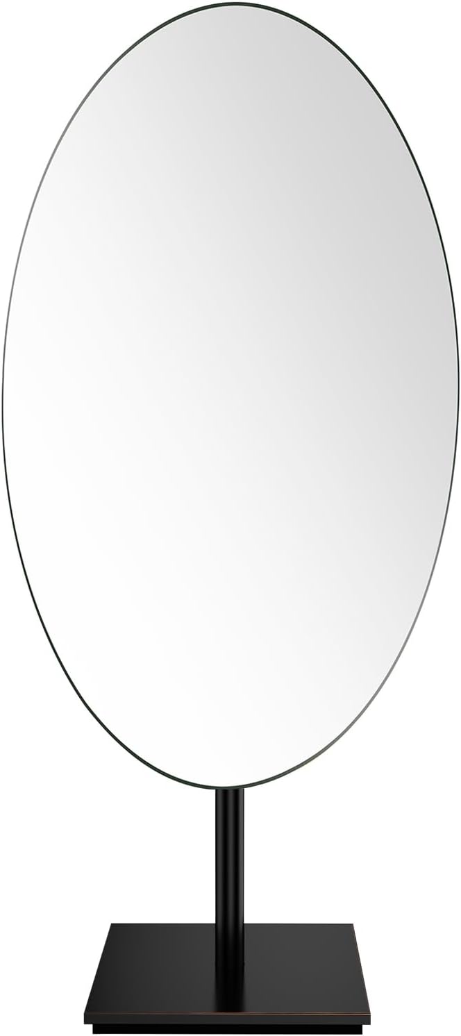 Oval Makeup Mirror for Desk, 12 Inch Frameless Metal Standing Table Top Mirror, Adjustable Angle Oval