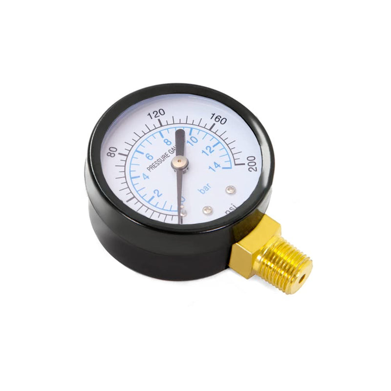 1/8" NPT 200Psi Steel Economical All Purpose Pressure Gauge with Brass Internals 1.5" Dial Display Bottom Mount 0-200Psi Lower Mount-1/8"NPT