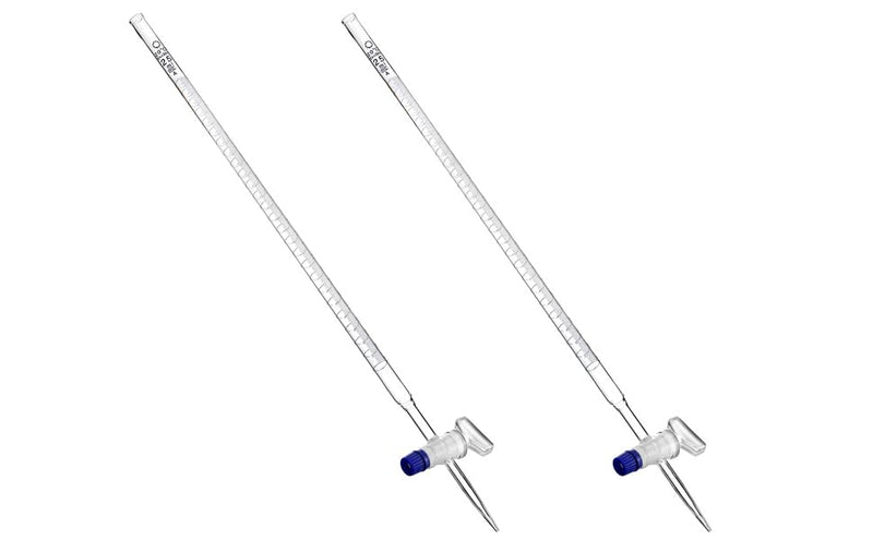QWORK 25mL Class A Borosilicate Burette with Glass Key Stopcock - Laboratory Grade, 2 Pack Precision Graduated, 22.5 Inches Tall for Lab, Home, Beer, and Wine Making