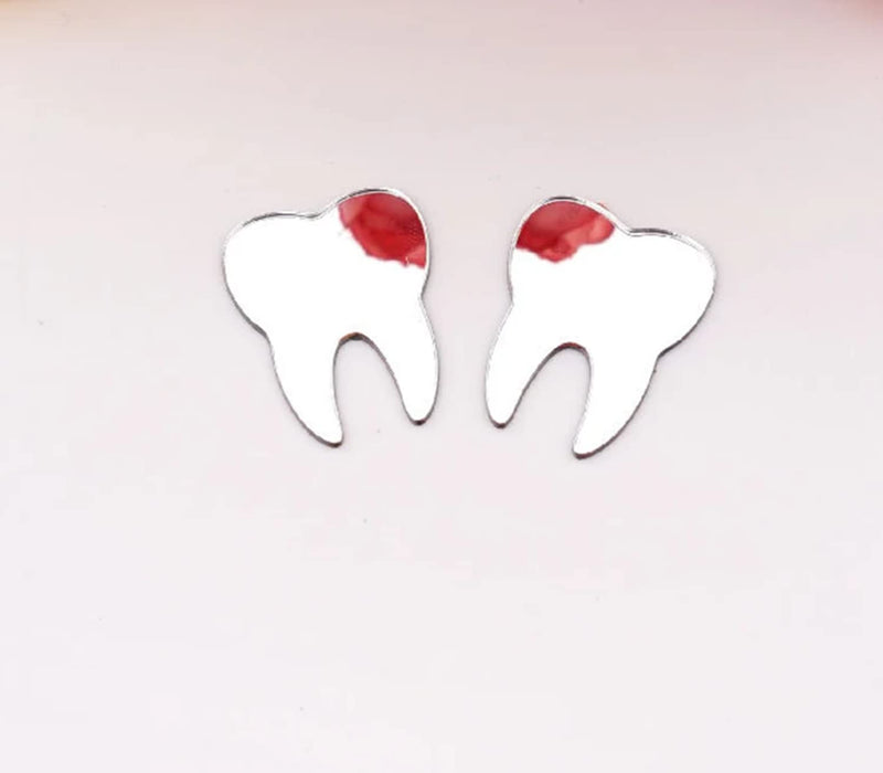 50pcs of DIY Teeth Shape Wall Mirror Sticker, Dental Care Mirrored Teeth Decals for Dentist Clinic Party Decoration (2'', Silver Mirror) 2''