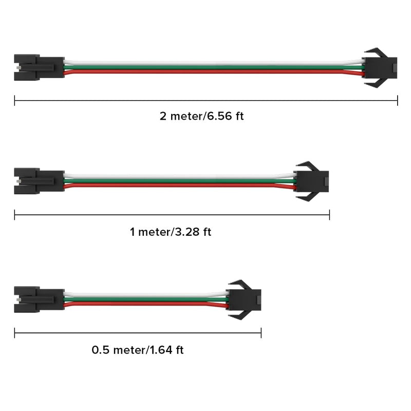 BTF-LIGHTING 5 Pcs/Pack 20AWG 3 Pin JST SM Male Female Plug LED Connector 6.56FT/2m Extension Cable for WS2812B WS2811 WS2814 SK6812 FCOB RGB CCT LED Strip Lights Solderless Controller Wire 6.56FT (2M)
