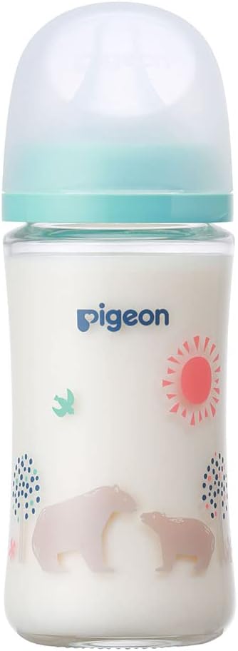 Pigeon Bear Breast Milk Bottle, 8.5 fl oz (240 ml), 3 Months, Heat Resistant Glass, Light Blue - NewNest Australia
