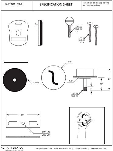 Westbrass 2-Hole Waste & Overflow Test Kit, TK-2