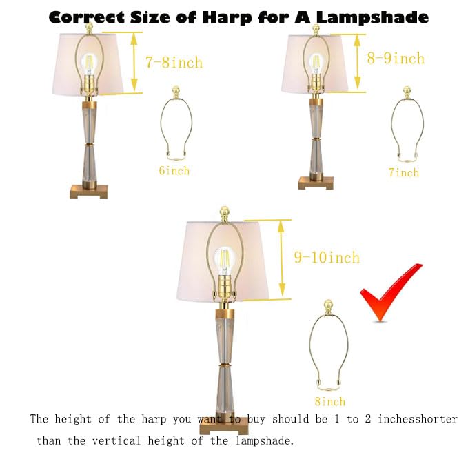 8 Inch Polished Brass Lamp Harp Holder with Lamp Finials And Standard Saddle Base ，1 Set Detachable Lamp Shade Bracket Holder, DIY Lighting Replacement Accessories for Table/Floor Lamps