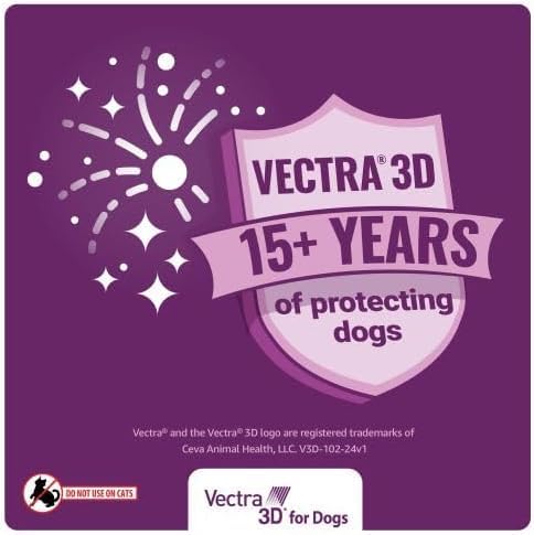 Vectra 3D Flea and Tick Prevention for Dogs, Kills and Repels Fleas, Ticks & Mosquitoes | Fast‑Acting, Waterproof, No Prescription Needed | Extra Large Dogs Over 95 lbs, 3‑Month Supply 3 Pack