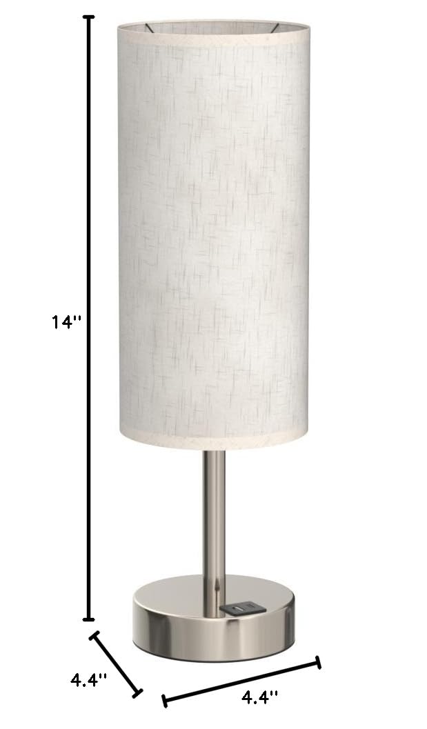 Touch Table Lamp for Bedroom Nightstand - Bedside Lamp with USB-C USB-A Charging Ports White, 3 Way Dimmable Small Lamp Fabric Shade Silver Base for Bedroom, Dorm Room, Office, Living Room, Reading 14in Cream