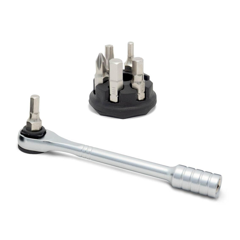 Prestacycle Prestaratchet Micro, Heavy-Duty Mini Ratchet & 1/4 Bits for Bike Repair & Maintenance, 40Nm Small Ratchet & Screwdriver with 6 Hex Bit Set, with Round Bit Holder & Tool Stand Micro w/6 Bits