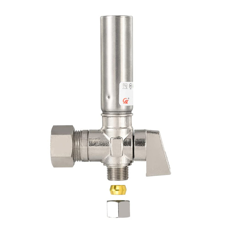 EFIELD 1/4 Turn Stop Angle Valve, 1/2" Nominal (5/8" OD) Compression x 3/8" OD With Stainless Steel Water Hammer Arrestor Chrome Plated Brass Angle Valve-Compression - NewNest Australia