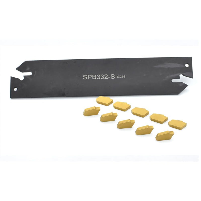 SPB332-S/SPB32-3 Parting Blade with 10 pcs GTN-3 Carbide Inserts Parting Grooving Cut-Off Tool Set, Slotted Tool SPB3-32 Set