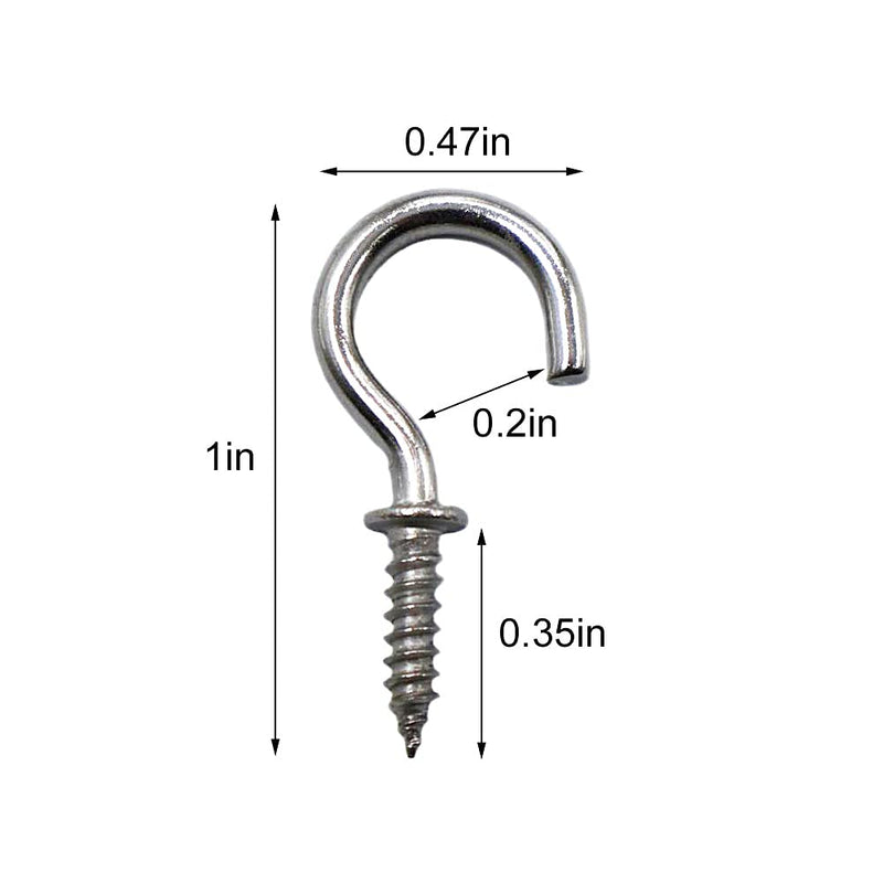 50 Pcs (304) Stainless Steel Screw Ceiling Hooks 5/8 Inch Small Cup Hook Screw-in Light Hooks Outdoor and Indoor Hanging