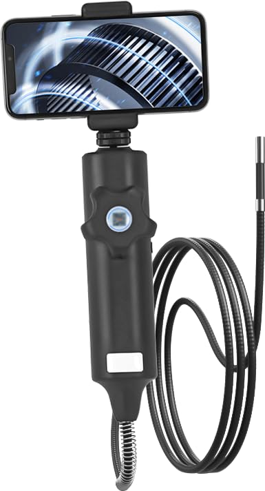 Articulating Borescope Inspection Camera, 0.24in,180° Rotatable Head, 1M/3.28FT, IP67 Waterproof, 6 LED Lights, Android iOS Compatible black