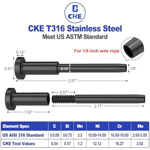 CKE 50 Pack Black Swage Tensioner Terminal, Black T316 Stainless Steel Invisible Cable Railing Kit for 1/8" Cable Wire Rope, Invisible Cable Railing Hardware for 2x2 Wood & Metal Post BCR31