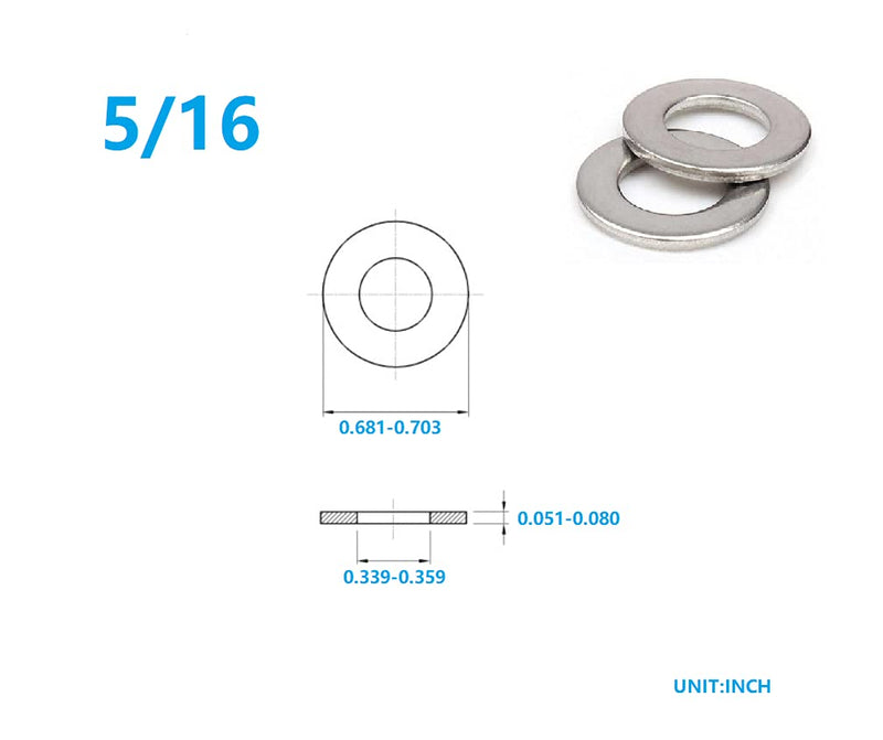 5/16" Inch Stainless Flat Washers 100 Pack Made of 18-8 (304) Stainless Steel…… 5/16"