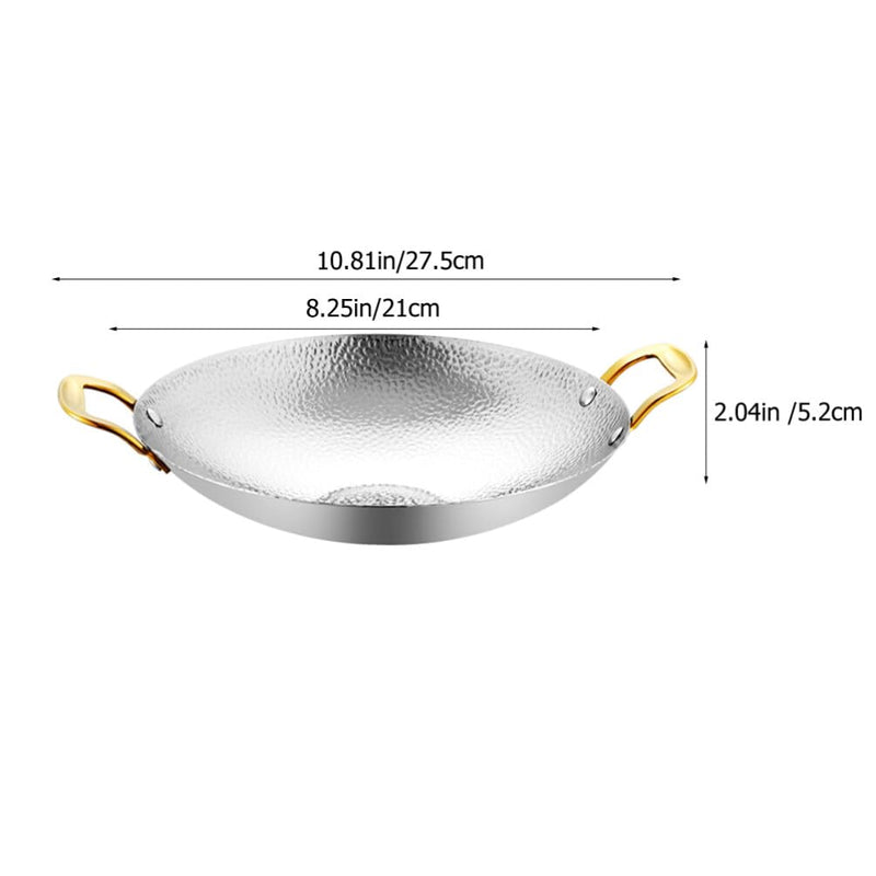 Kichvoe Stainless Steel Hammer Dry Pot Double Handle Cooking Pan for Ramen Hot Pot Seafood 10.82 X 8.26 X 2.04 in Lightweight Kitchen Tool 27.5X21X5.2CM