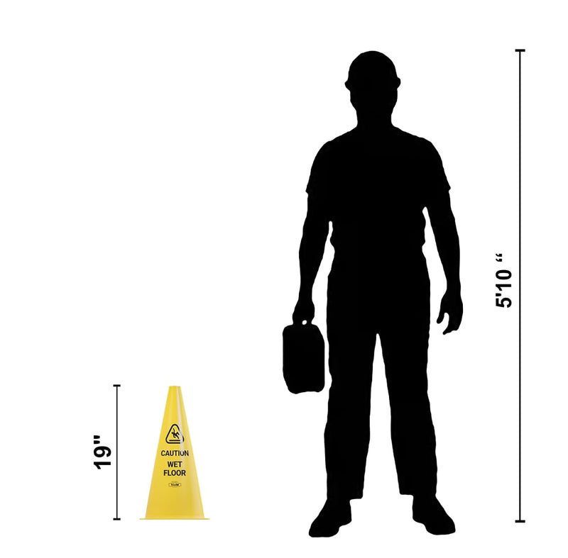 Yellow Safety® Commercial 19 Inch "Caution Wet Floor" Sign Cone, 6 ct., Easy to Use and Store 19"
