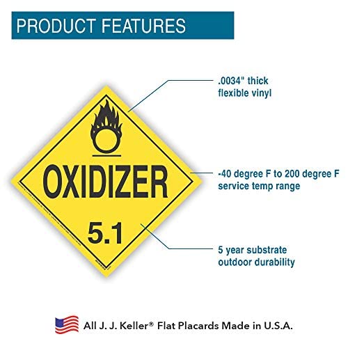 Division 5.1 Oxidizer Placard, Worded 25-pk. - 10.75" x 10.75" Removable Self Adhesive Economy Vinyl for Short-Term Applications, DOT Hazmat Compliant, J. J. Keller & Associates, Inc.