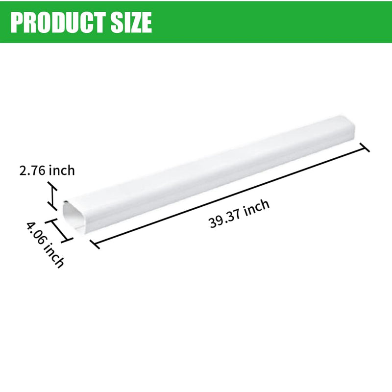 4" 3.3Ft Straight Duct, Decorative PP Mini Split Line Set Cover White 4" x 3.3 Feet