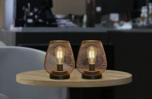 JHY DESIGN Set of 2 Metal Cage LED Lantern Battery Powered Cordless Accent Light with LED Great for Weddings Parties Patio Events for Indoors Outdoors Set of two bronze egg