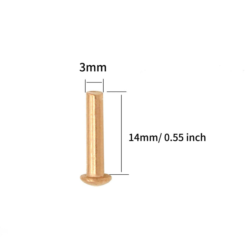 100 Pieces Round Head Solid Rivets Fasteners Copper Rivets (M3x14) M3x14