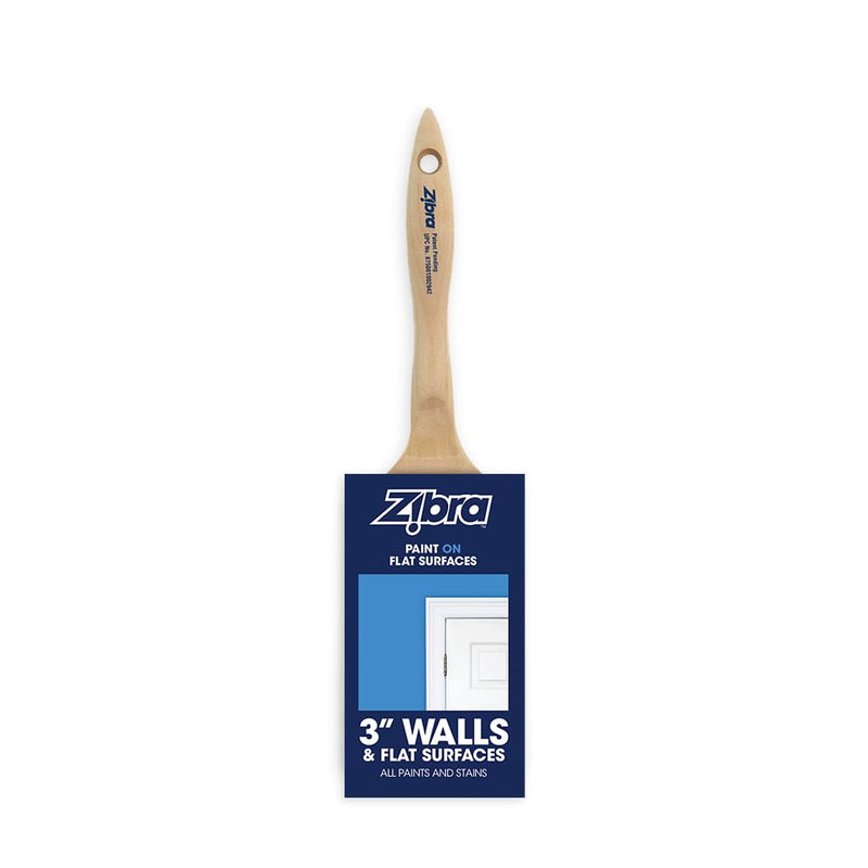 Zibra Flat Paint Brush for Top Coats, Flat Surfaces, Walls and Doors, 3-inch, Comfort Handle, for All Paints and Stains (Pack of 3) 3 In (Pack of 3)