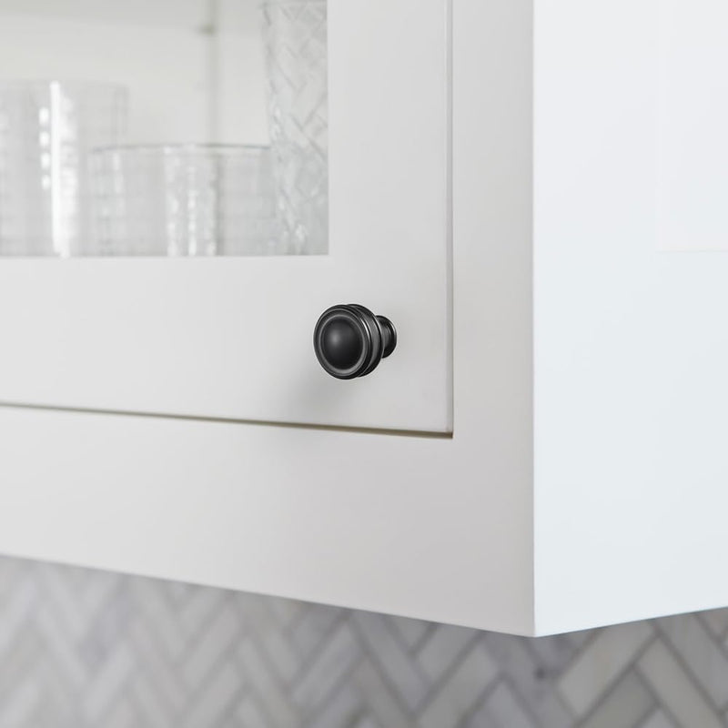 Goo-Ki 6 Pack Matte Black Round Cabinet Knobs – Smooth Domed Top with Subtle Flared Base Handles for Elegant Kitchen