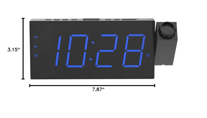 OnLyee Projection Alarm Clock for Bedroom, LED Digital on Ceiling Wall with USB Phone Charging, Battery Backup, 180° Rotatable Projector & Dimmer, 12/24H, DST, Snooze, Dual Loud Bedside Heavy Sleeper Black