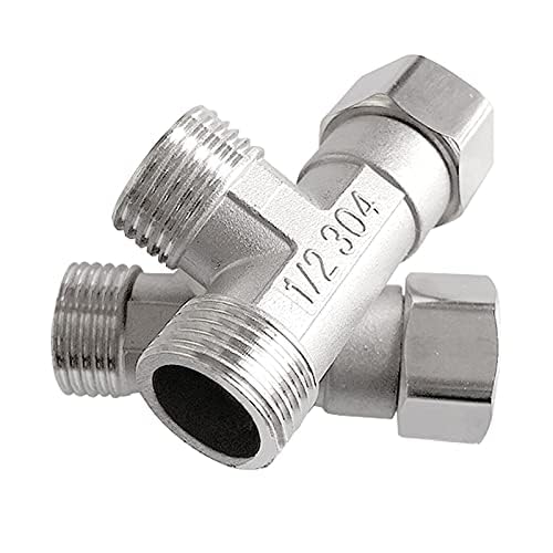 Beduan Stainless Steel 1/2" G 3 Way Diverter, Movable Cap Flexible Tee Connector for Angled Valve, Bidet, Sprayer, Shower Arm (All 3 way is 1/2 G threaded!!, Thread ID/OD is 19.8MM/3/4") 1/2" G Male(O.DXO.DXI.D:3/4"X3/4"X3/4", Left Movable Cap)