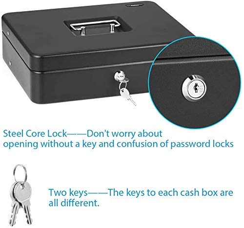 SentrySafe Black Money Saving Box with Cash Tray and Key Lock, Portable Safe Box with Carrying Handle, 0.21 Cubic Feet, 3.75 x 12 x 9.3 Inches, CB-12 Cash Box Pack of 1