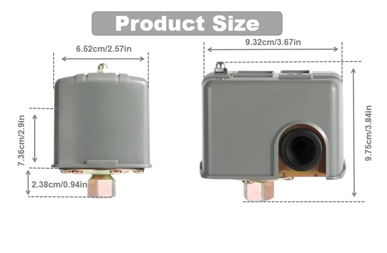 Pressure Switch for Well Pump 40-60 PSI, Adjustable, 1/4" NPT Thread, Automatic Water Pump Control Switch, Grey
