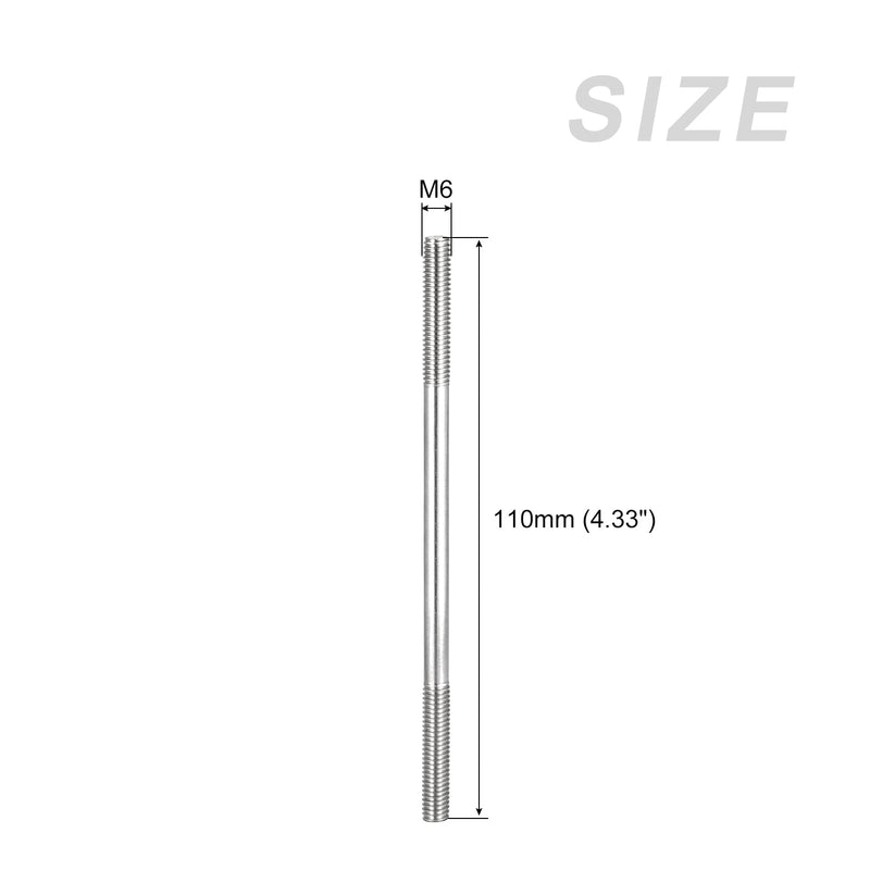 METALLIXITY Double Ended Stud Screws (M6 Thread 110mm Length) 5pcs, 304 Stainless Steel Dual Threaded Rod Bolts - for House Maintenance M6x110mm