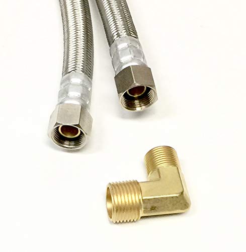 Premium Stainless Steel Dishwasher Hose - 10 FT No-Lead Burst Proof Water Supply Line 3/8" comp x 3/8" comp with attached 90 degree 3/8" comp x 3/8" MIP elbow - 10 year warranty