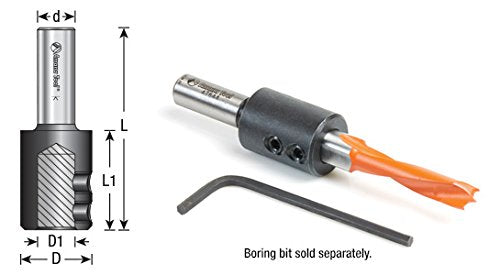Amana Tool - 47638 10mm Shank Dowel Drill/Boring Bit Adapter for CNC Standard Collet/Tool 1/2 Inch Shank x 10mm Inner Dia