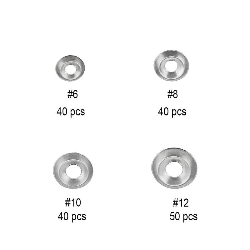 200 Pcs 304 Stainless Steel Finishing Cup Countersunk Washers Assortment Kit, Cup Countersunk Finish Washer Kit- #6#8#10#12