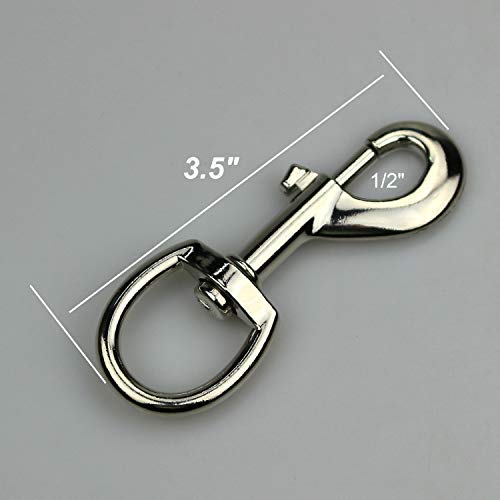 5pcs 3.5'' by 1/2-Inch Round Steel Swivel Eye Bolt Snap Hook - Use for Pet Leash Flag Pole Key Chain Clothlines Tarp Cover,Nickel Plated (3.5",5pcs)