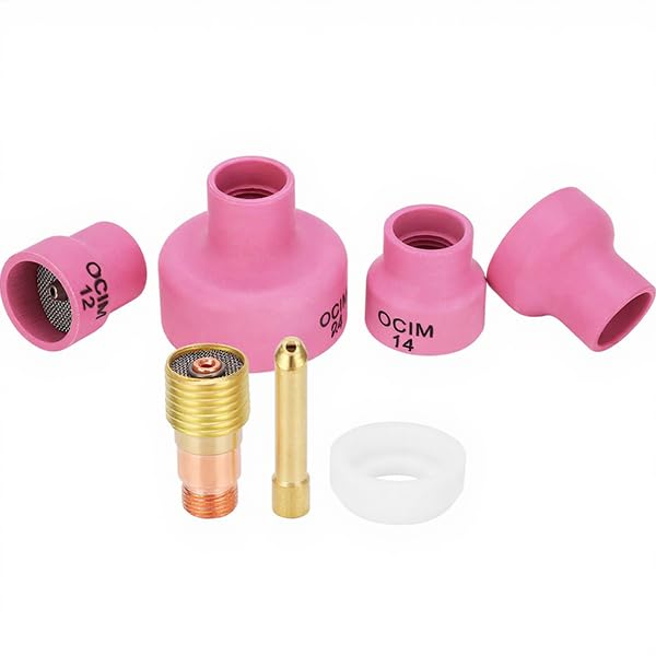 TIG Welding Torch Nozzle Kit 7PCS for 2.4mm Tungsten - TIG-18 Series Fit for WP-17/18/26, Weldcraft WP-9/20 Torches - Includes 4 Gas Lens Ceramic Cups + Collet Body + Diffuser + O-Ring