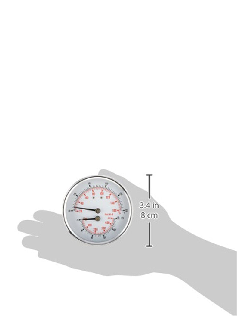 PIC Gauges TRI-HD-302R-G Center Back Mount Industrial Heavy Duty Round Dial Tridicator w/ SS Case, Plastic Lens, 3" Dial, 1/2" Male NPT, 0/200 psi Range, 80/320° F Temperature Range 0 - 200 PSI